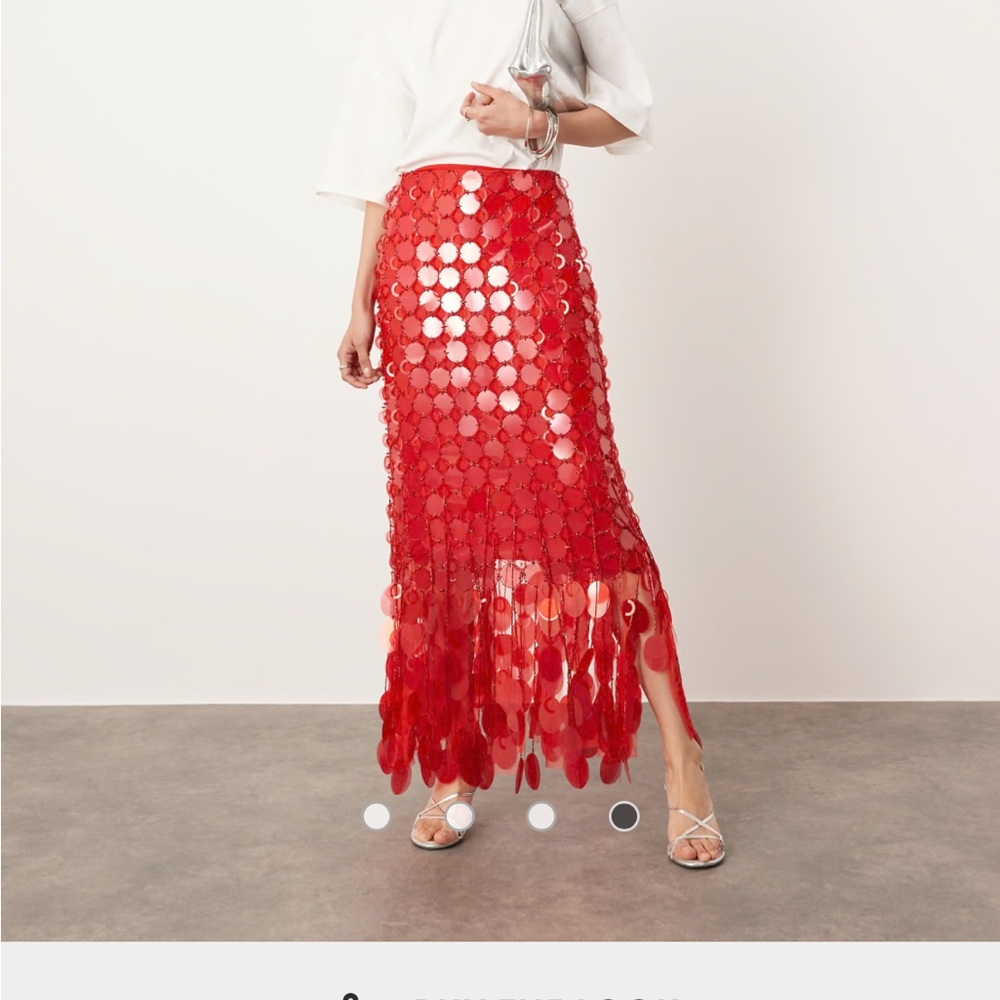 ASOS EDITION futurist sequin embellished fringe hem maxi skirt in red